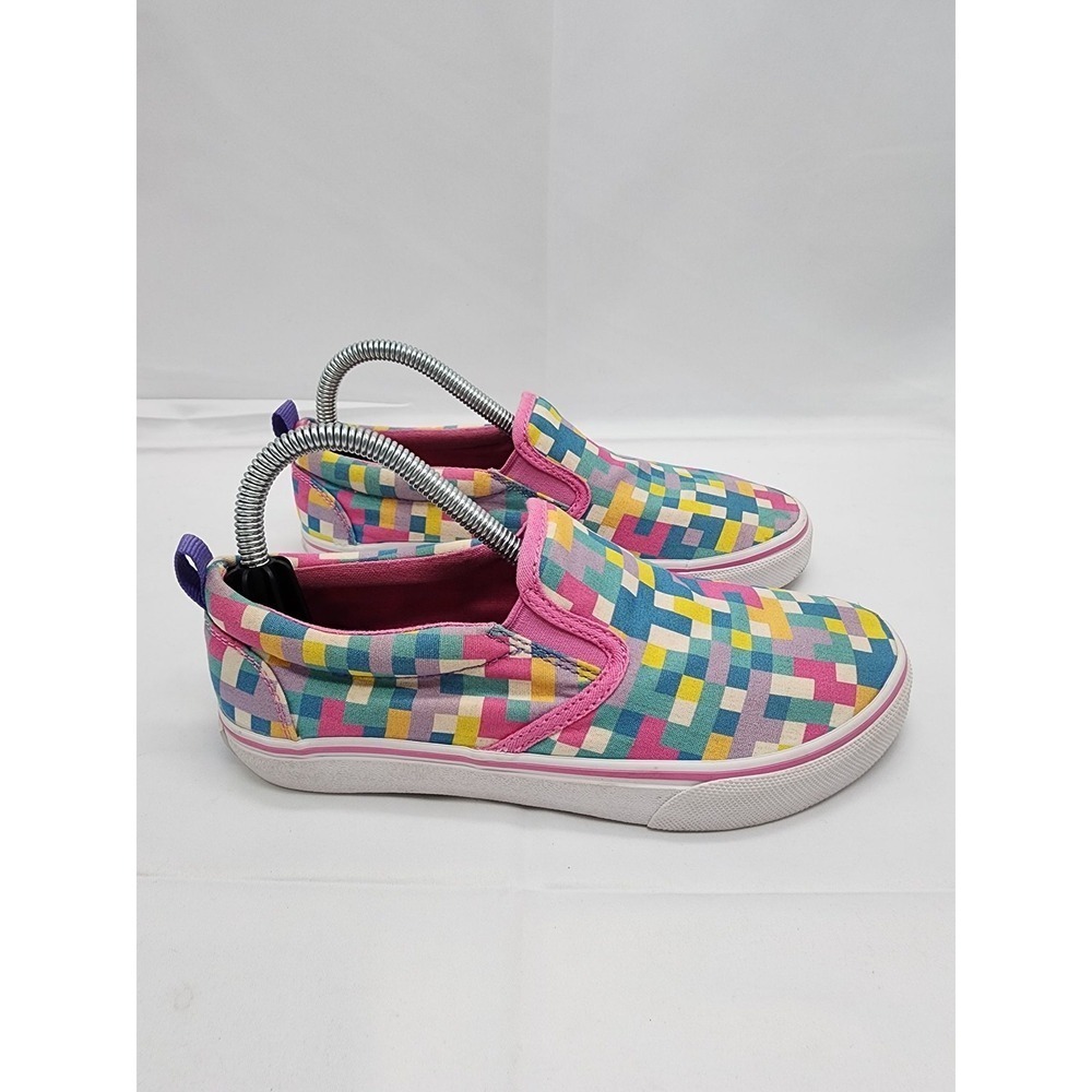 Skechers Slip On Canvas Shoes Kids Size 2 Rainbow Pixel Print Casual Used